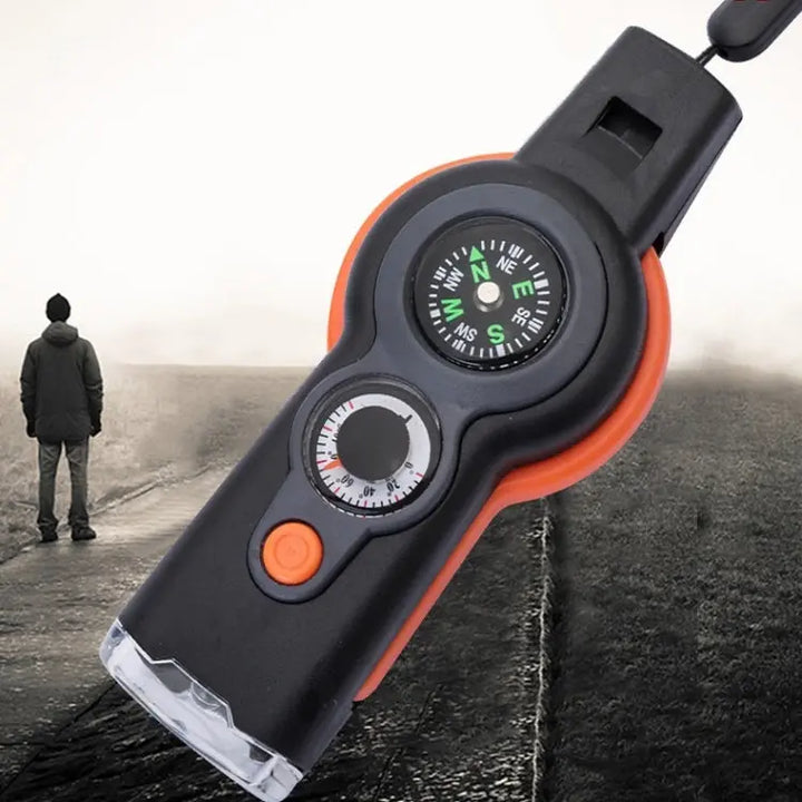7 in 1 Outdoor Survival Whistle Keychain With Compass Magnifier LED light Thermometer My Store