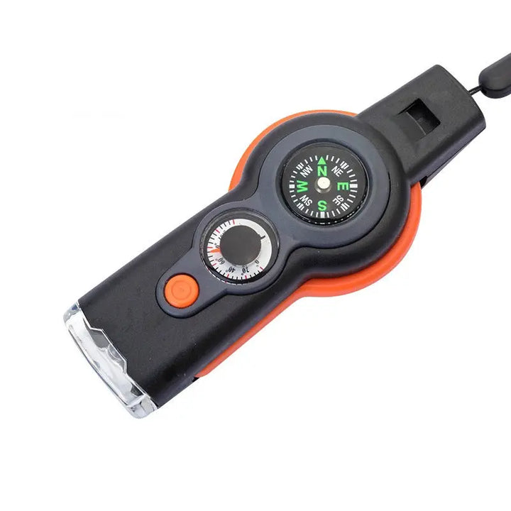 7 in 1 Outdoor Survival Whistle Keychain With Compass Magnifier LED light Thermometer My Store
