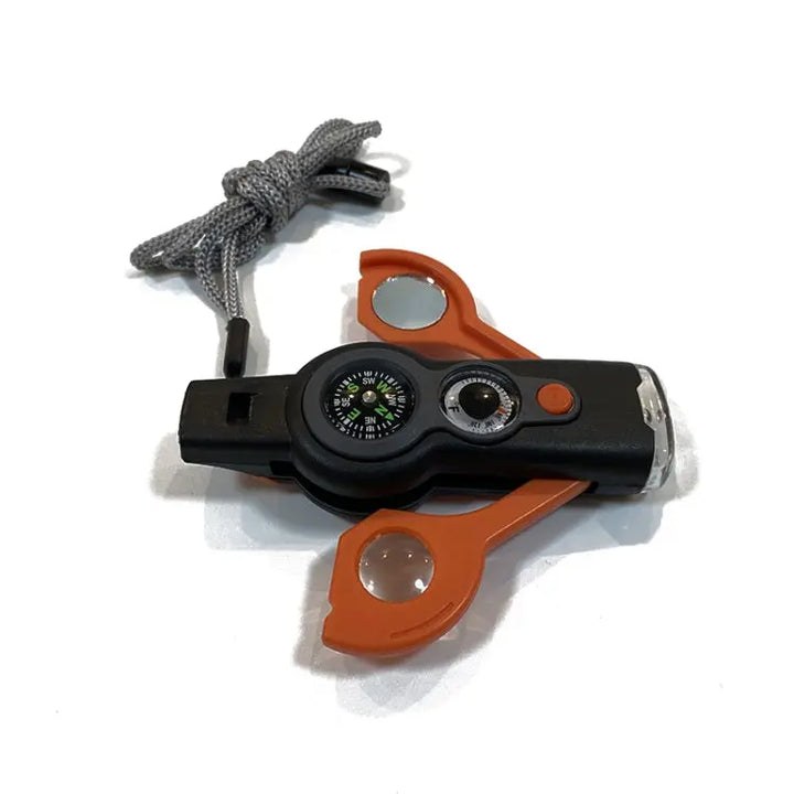 7 in 1 Outdoor Survival Whistle Keychain With Compass Magnifier LED light Thermometer My Store
